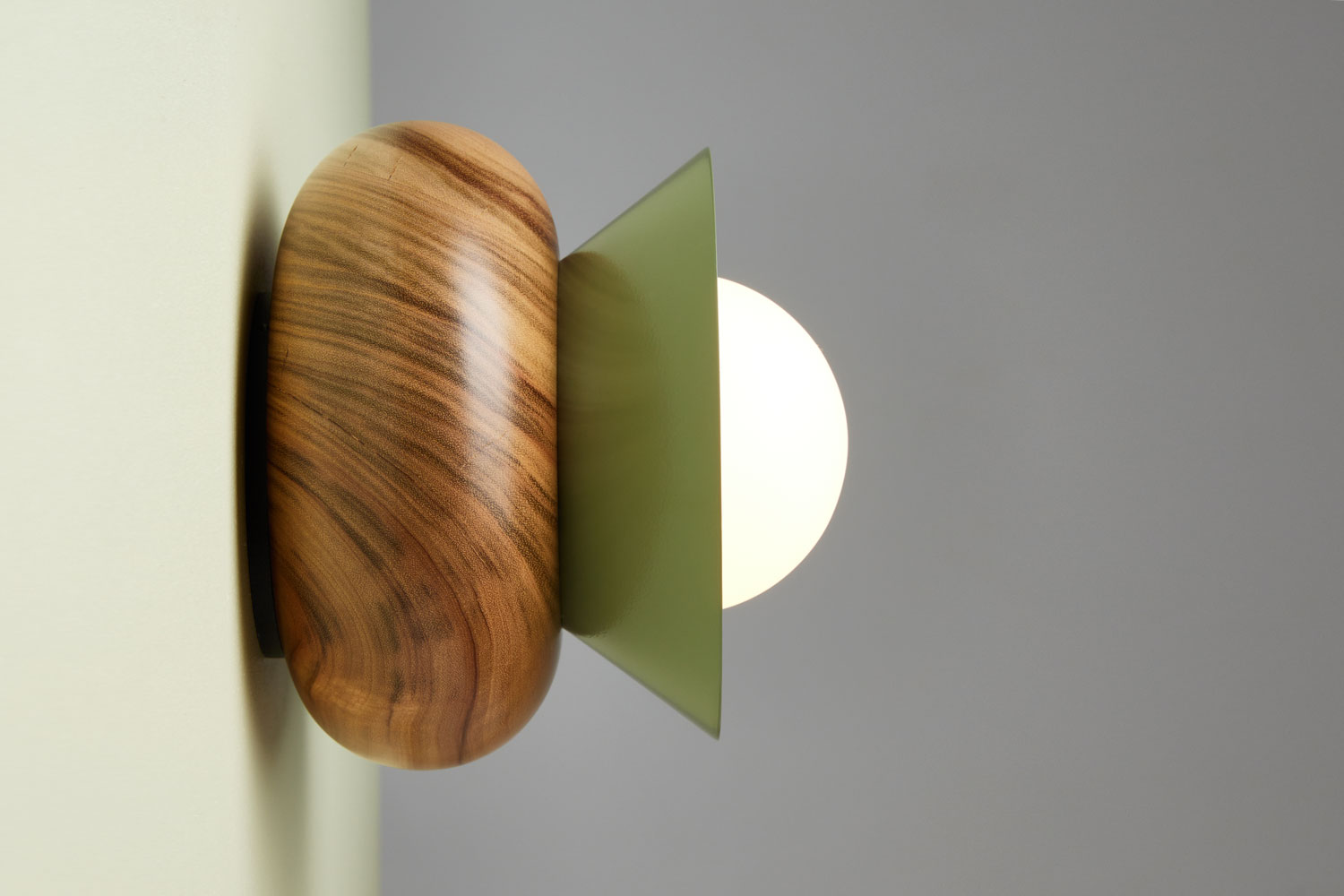 Timber Wall Sconce Light with Green Shade
