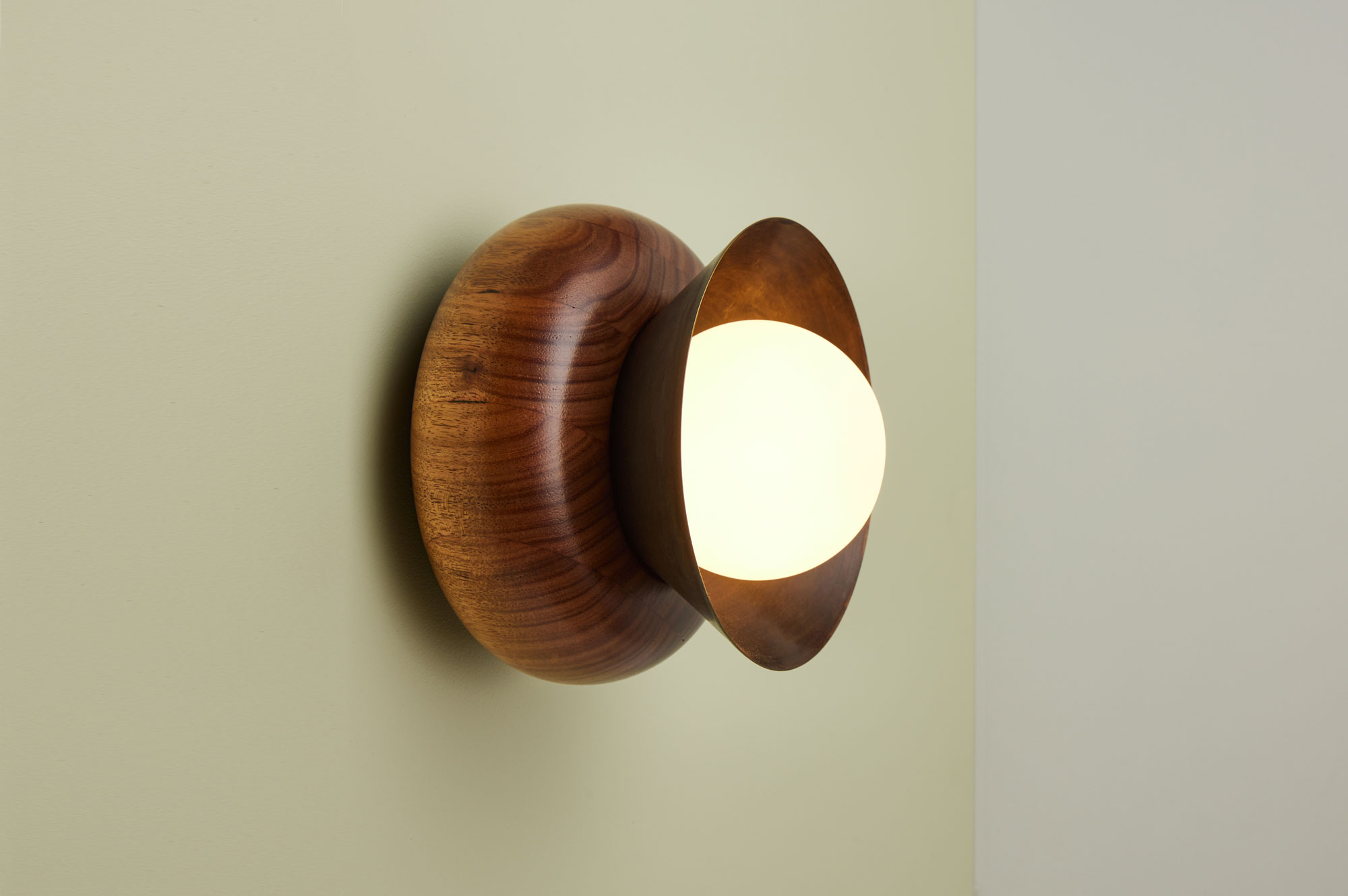 Black Patina Brass and Timber Wall Sconce